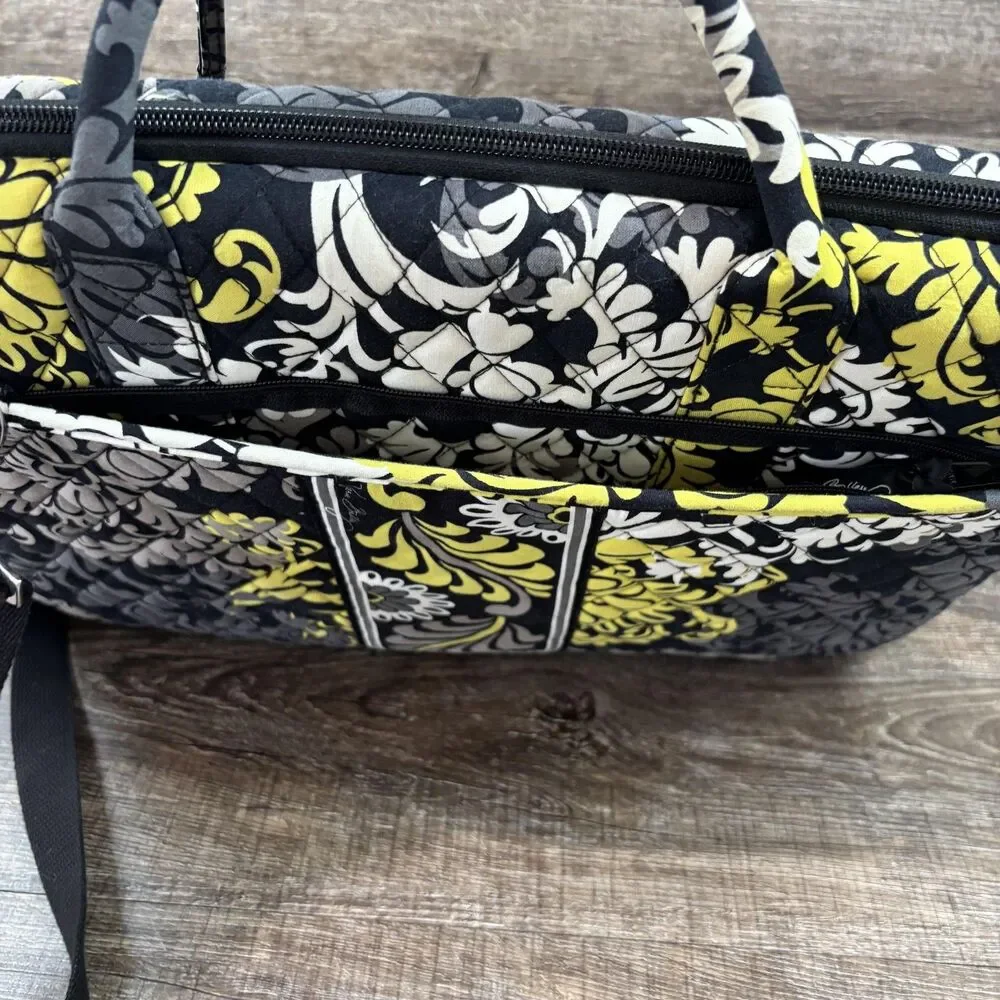 Vera Bradley Laptop Shoulder Messenger Bag 15in Yellow Padded Quilted Floral